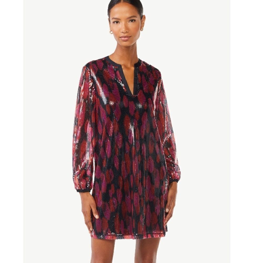 Scoop Snakeskin print sequined Shift dress sz XS NWT